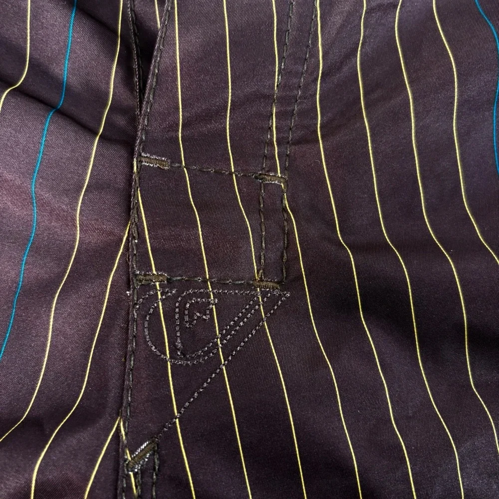 Quiksilver Board Shorts Brown Pinstripe Cargo Pocket Mens Swim Trunks 31